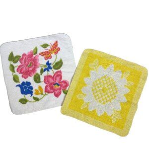 Vintage Wash Cloth Lot of Two Floral Print St Marys Montgomery Ward 100% Cotton